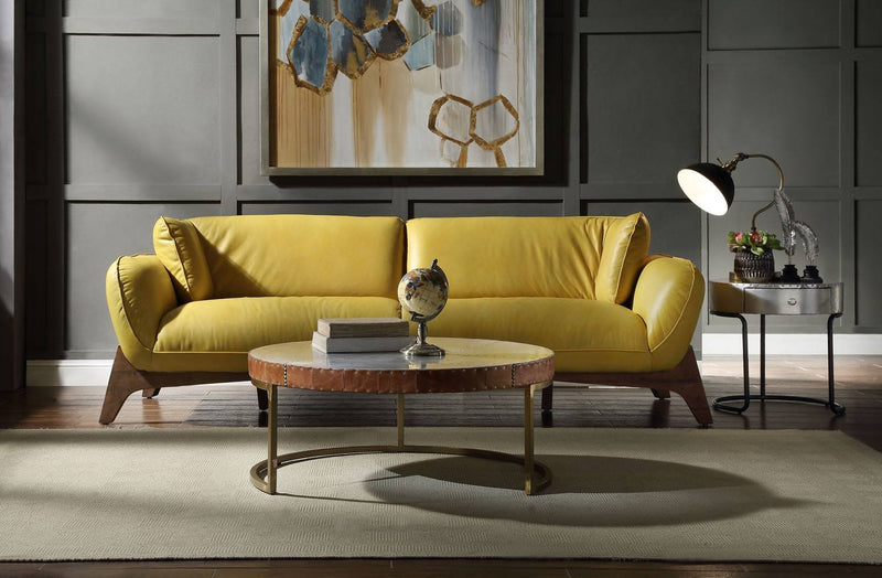 Mustard yellow shop leather sofa