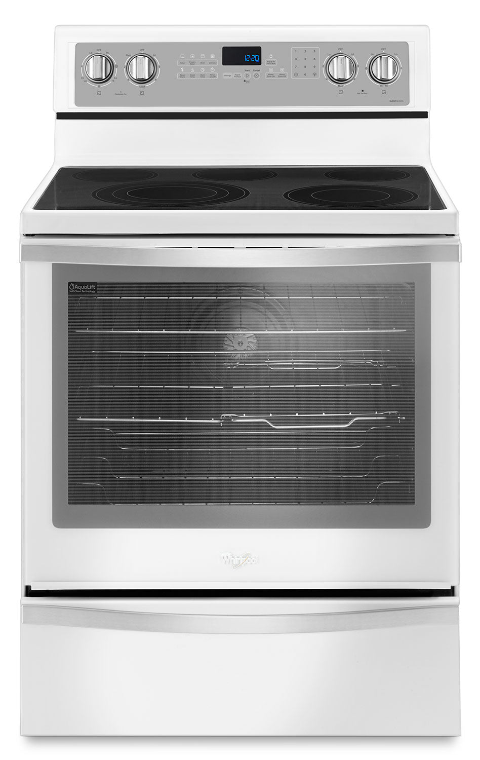 white electric stove with convection oven